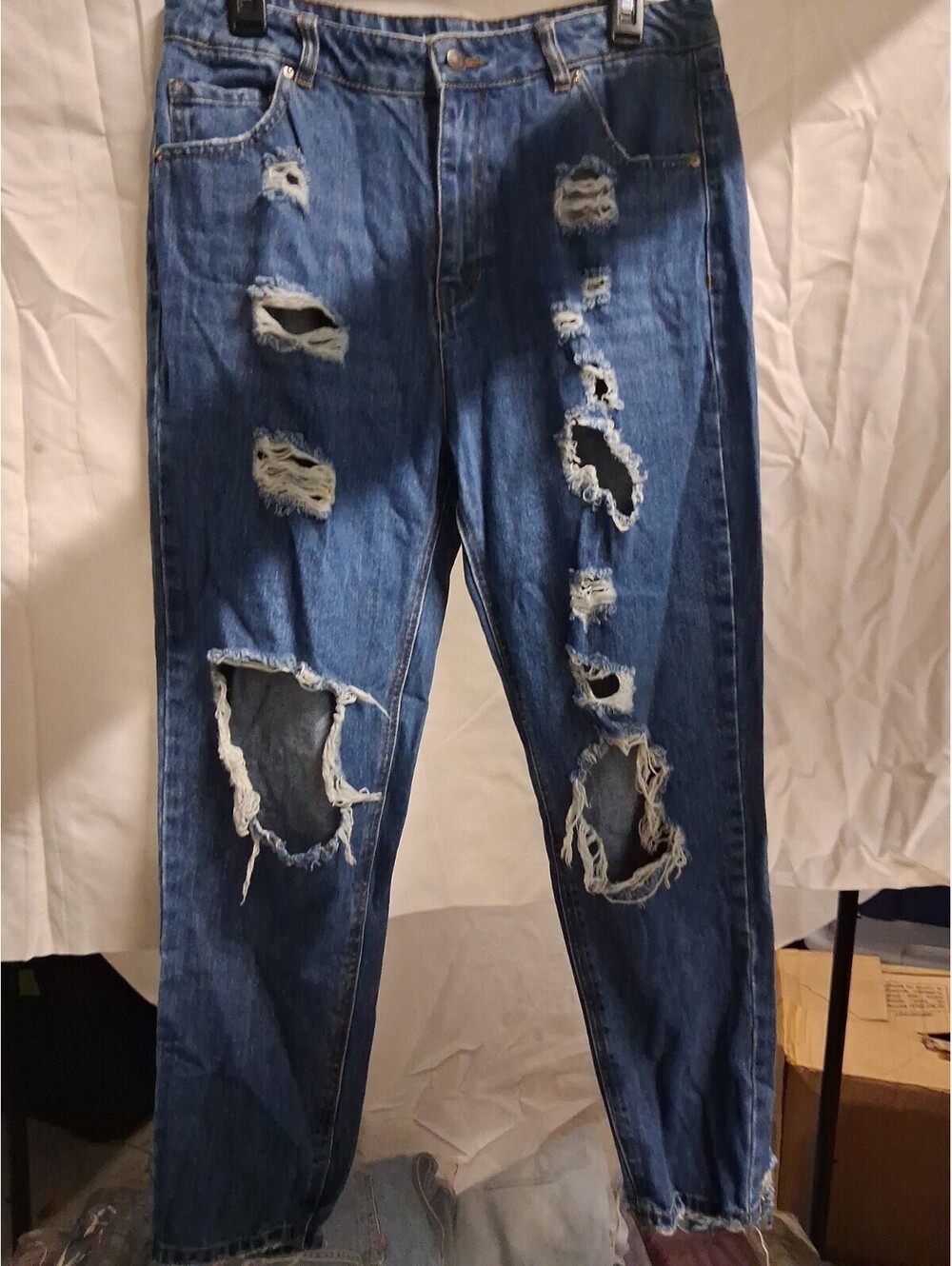 PULL&BEAR Black Wash Jeans Baggy Fit Womens Sz 32 Mex Distressed Y2K-Style G2